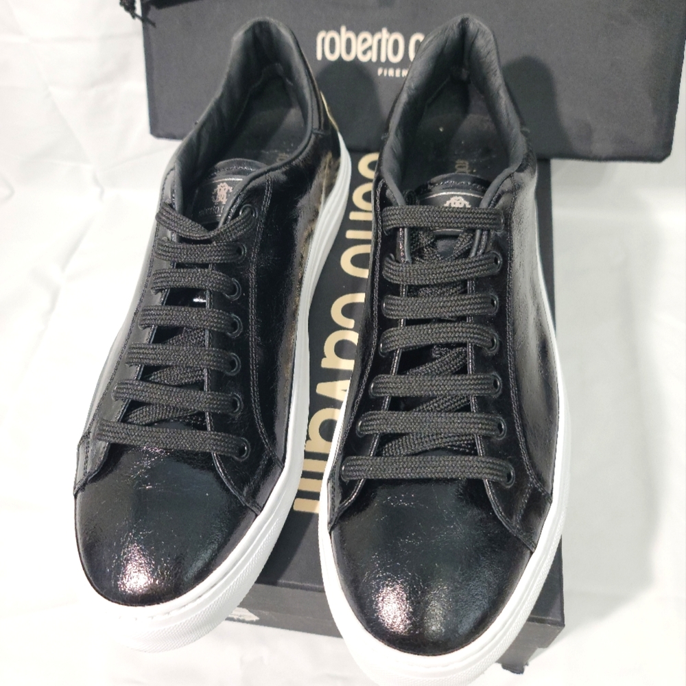 Roberto Cavalli Low-Top High-Shine Leather Sneakers Size 11.5 Men's - Picture 6 of 9